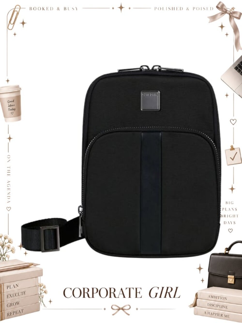 Recycled Polyester Crossbody Bag with Padded Tablet Pocket